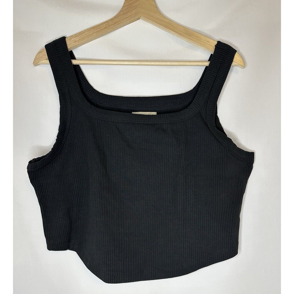 MADEWELL Tailored Crop Tank Sleekhold Ribbed True‎ Black Women's XXL NWT